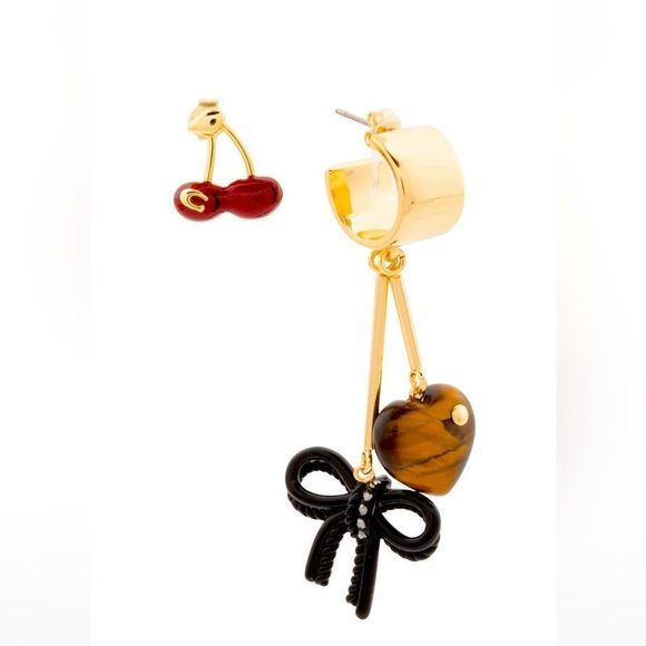 Authentic mismatched cherry Coach charm statement earrings with certificate - Picture 1 of 3
